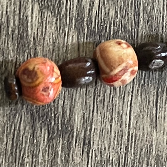 New Handmade Sterling Silver Petrified Wood Orange Brown Wooden Dangle Earrings - Picture 6 of 10